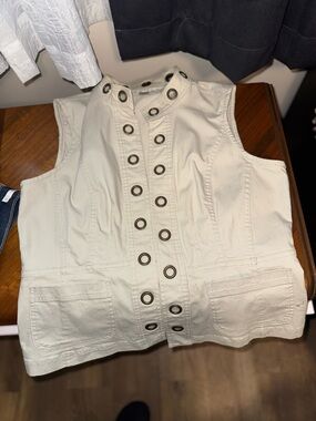 Christopher & Banks Cream Sleeveless Vest with Metal Grommets